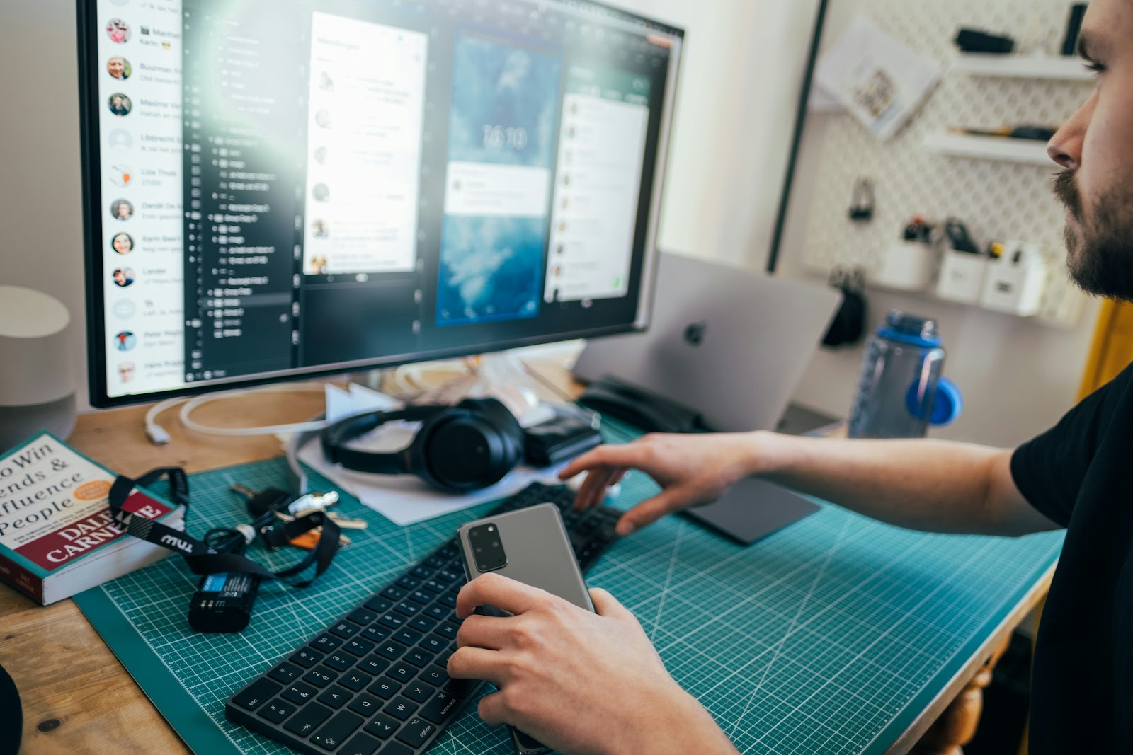 Person using black computer keyboard