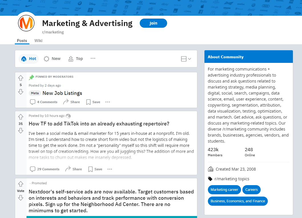 Reddit marketing community