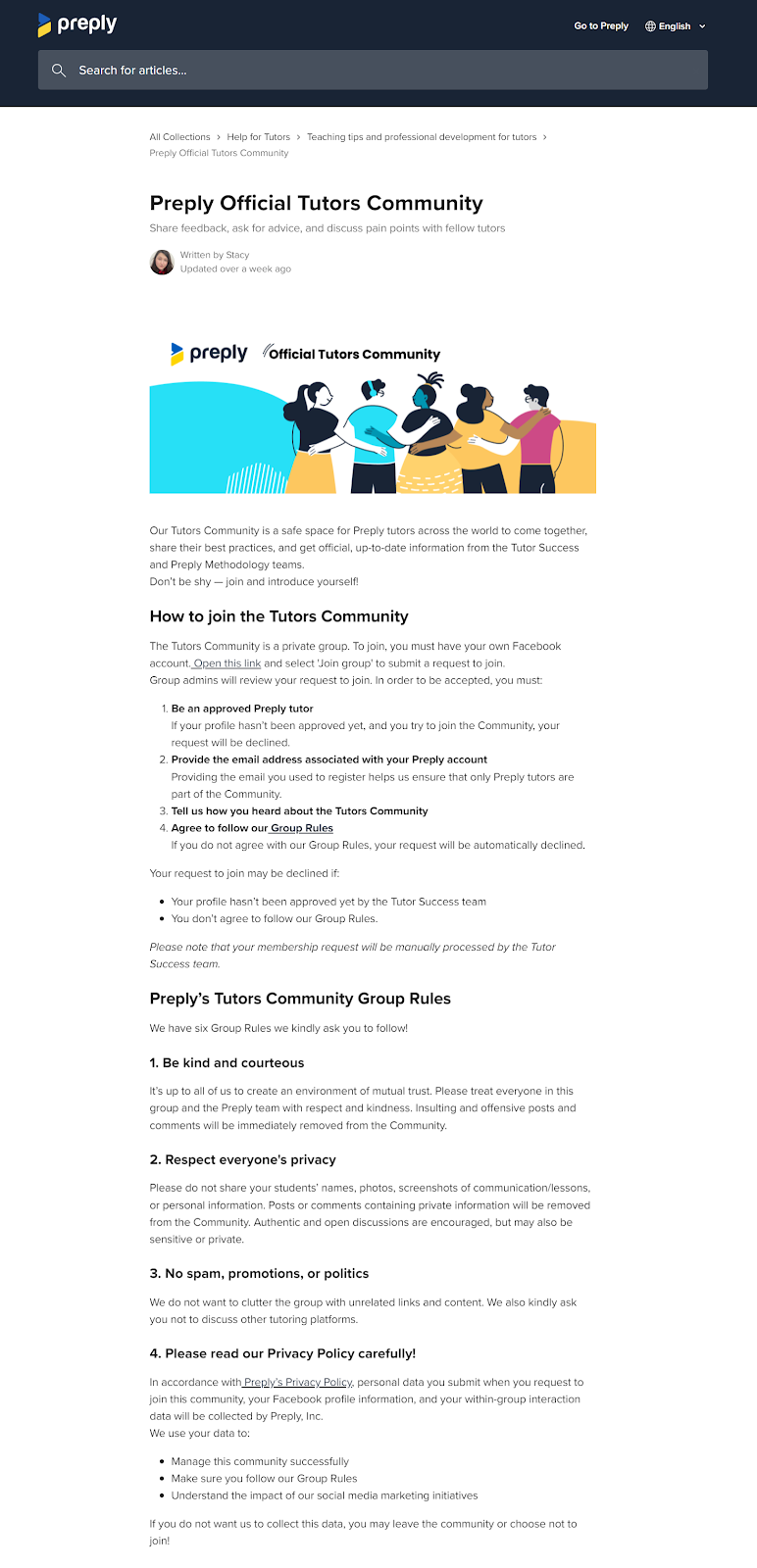 Community guideline example from Preply