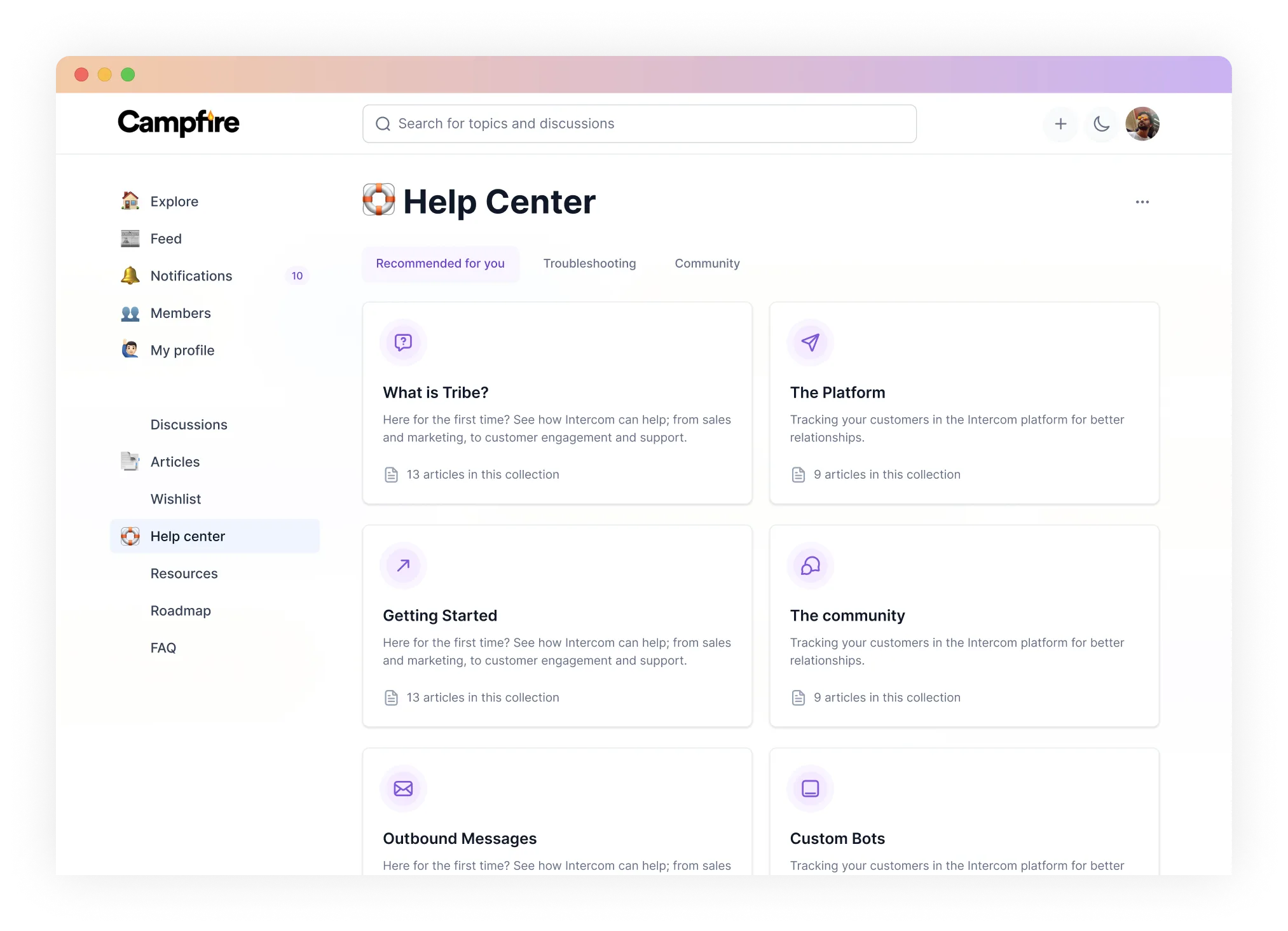 Help Center screenshot