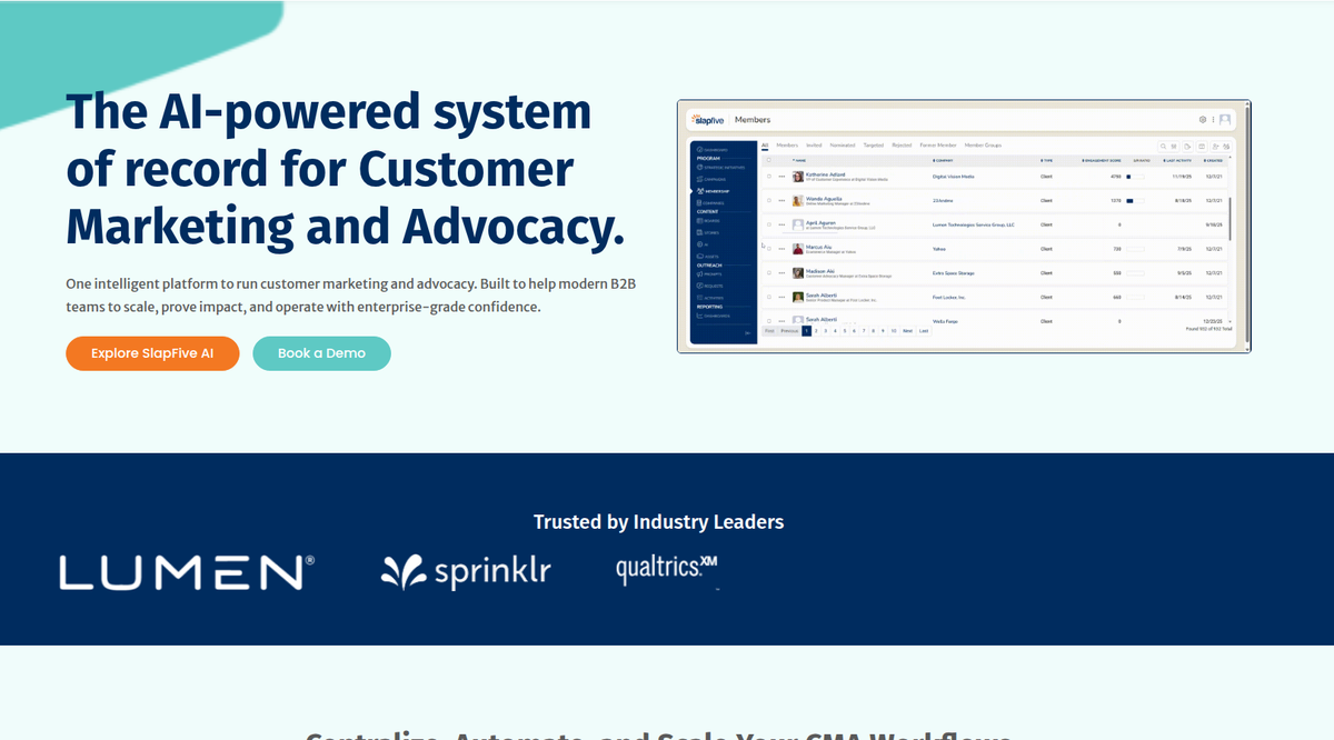 SlapFive customer marketing and advocacy system of record