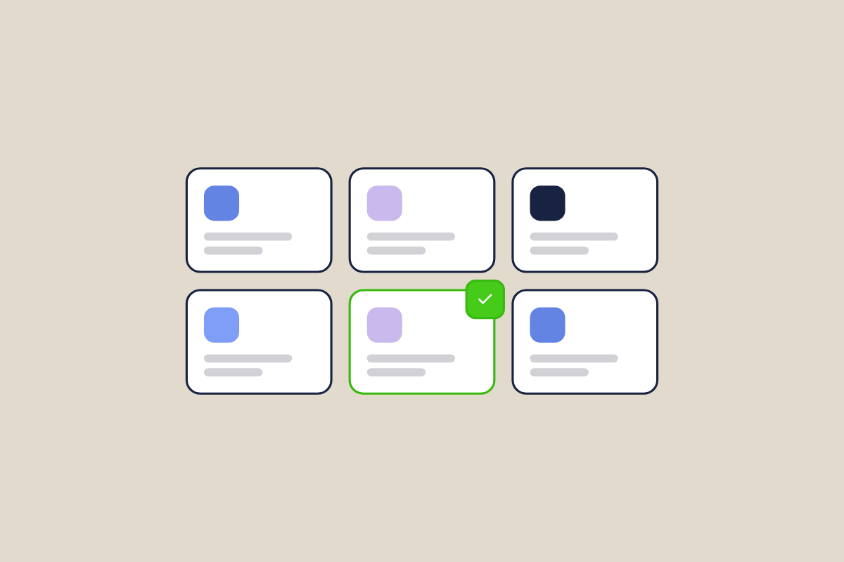 Illustration of a grid of tool cards with one picked, for the post: The 8 best Vanilla Forums alternatives in 2026 (and how to pick by migration path)
