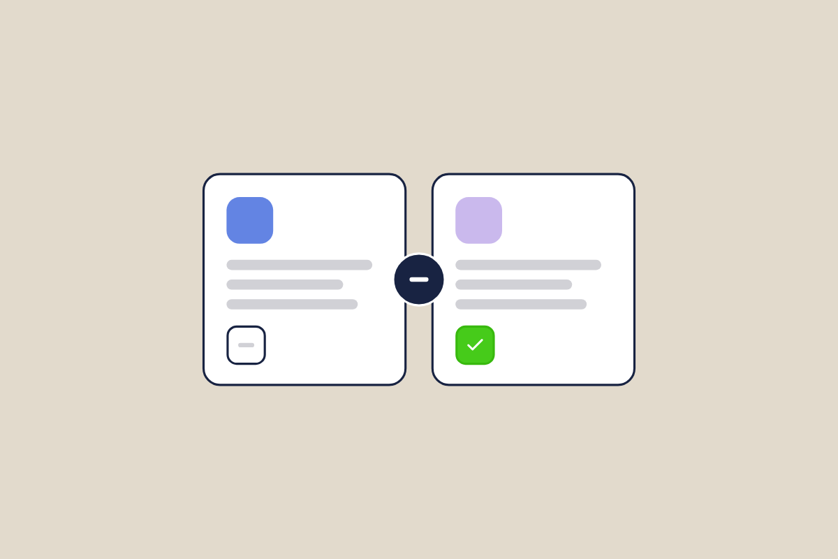 Illustration of two options side by side, one checked, for the post: Customer Engagement Software: What to Look for in a Tool