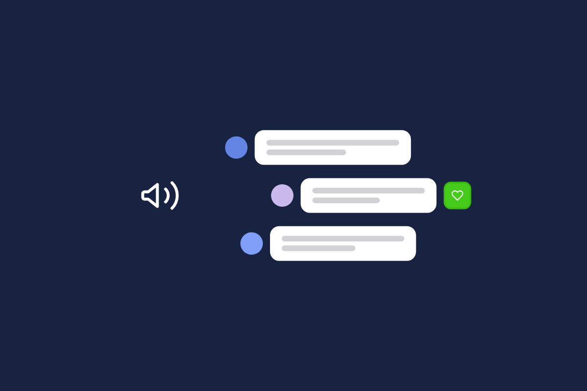 Illustration of a megaphone with member messages, for the post: Community Growth Strategy for B2B SaaS: A Comprehensive Playbook