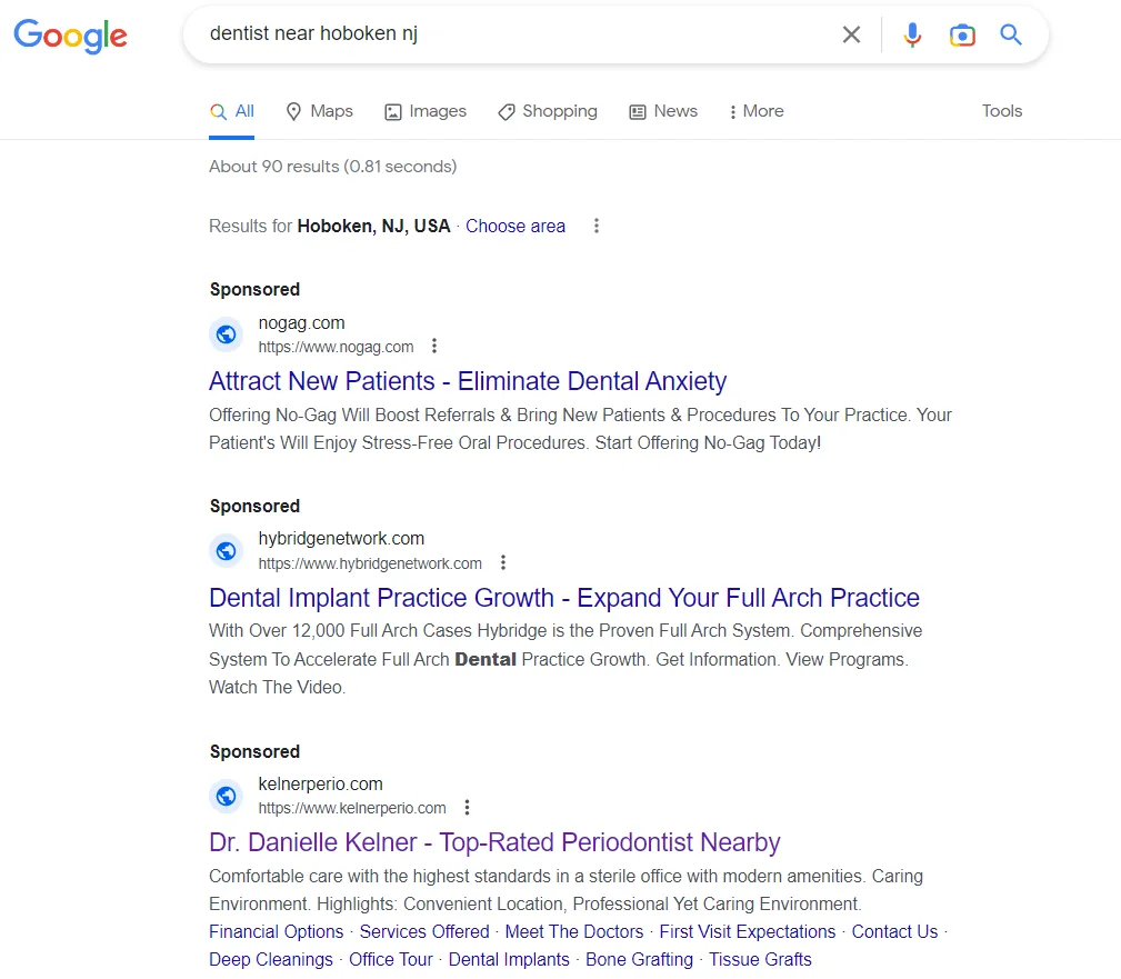 ads showing on Google Search