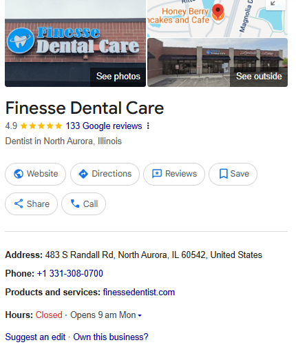 Finesse Dental Care GMB profile