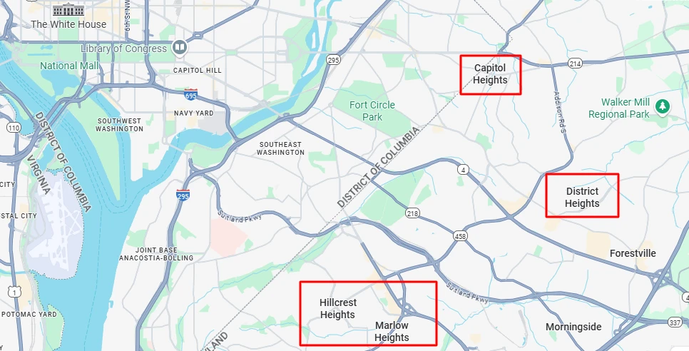 Washington DC map with highlighted locatons