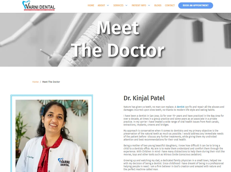 Varni Dental meet the dentist page