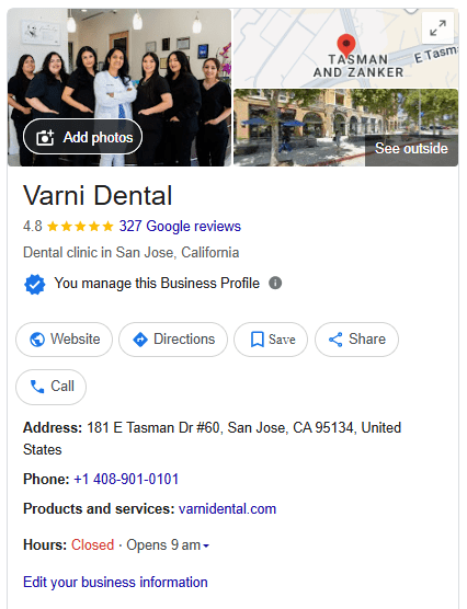 GMB profile of dental clinic