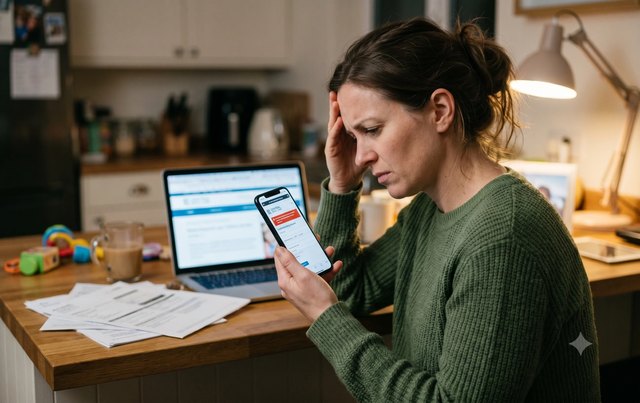 anxious patient looking at phone