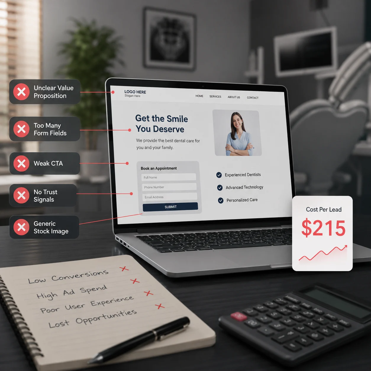 Landing Page Mistakes That Increase Cost Per Lead for Dentists