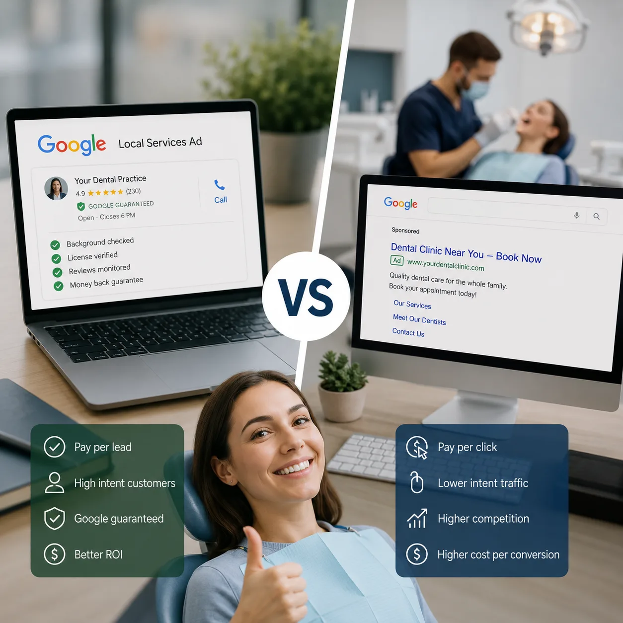 ‍Google LSA vs Google Ads for Dentists: Which One Brings Better ROI?