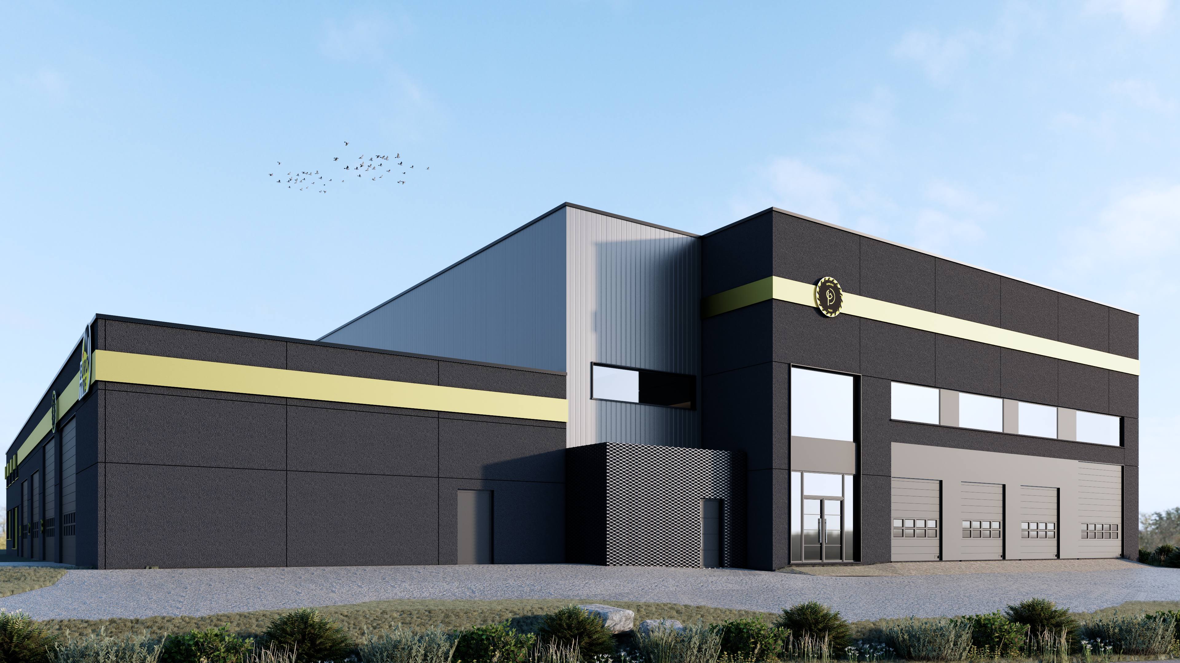 Construction d'un hall sur 3 niveaux comprenant notamment un atelier mécanique, des locaux sociaux, une zone accueil client, du stockage pour pneus, 2 niveaux de mezzanine pour un total de ±1600m²