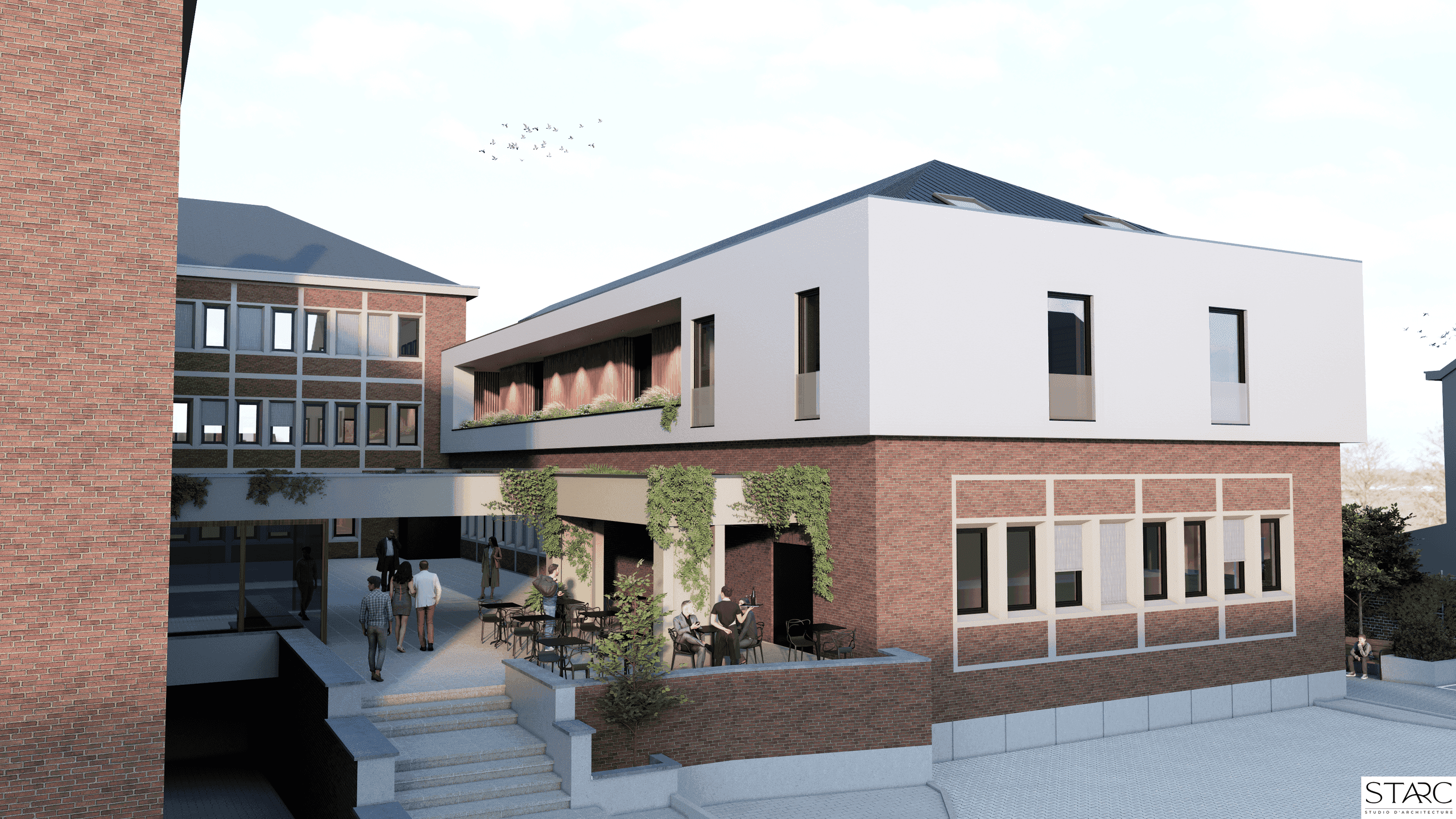 Construction d'une ensemble de 8 logements au dessus d'une surface de bureaux existante + aménagement de la surface de bureau en espaces de bureaux partagés