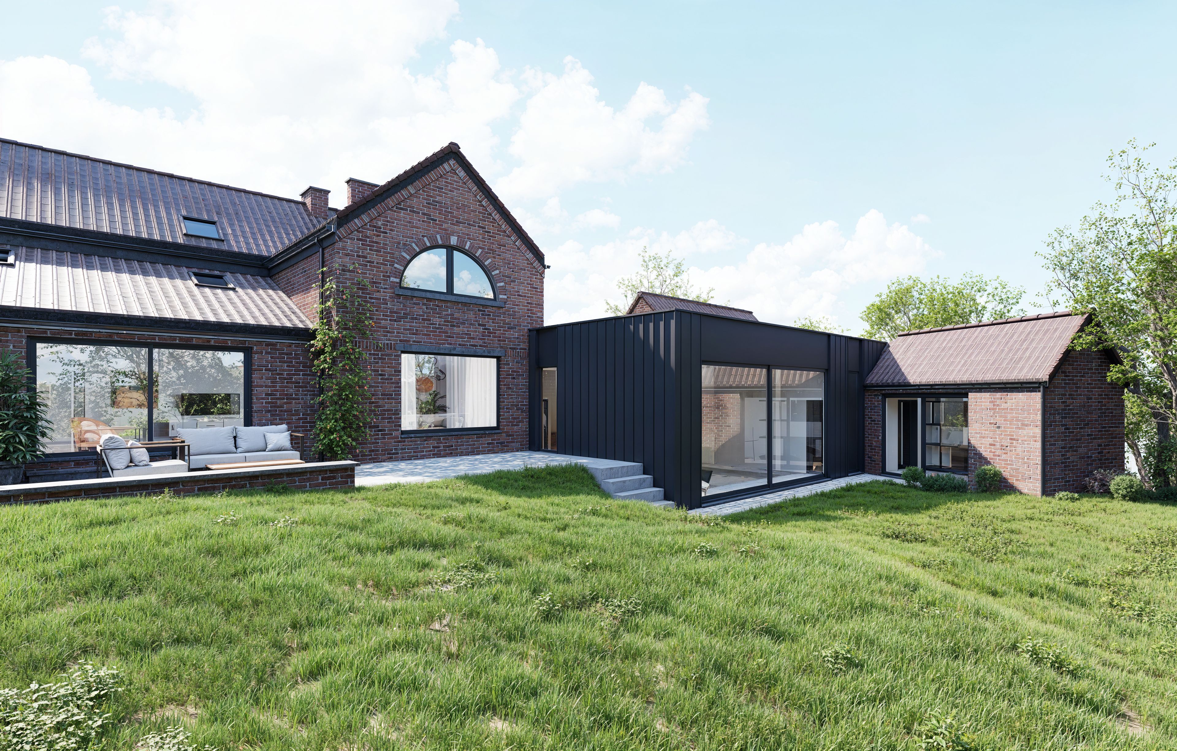 Rénovation d'une habitation comprenant notamment la construction d'une extension comprenant une piscine intérieure, l'aménagement de dépendances, et la rénovation des façades.