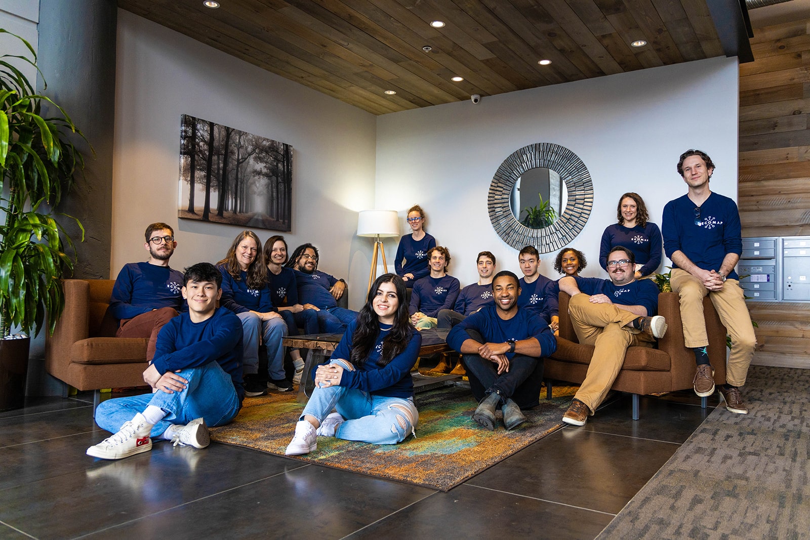 a photo of 20 people sitting in a lobby