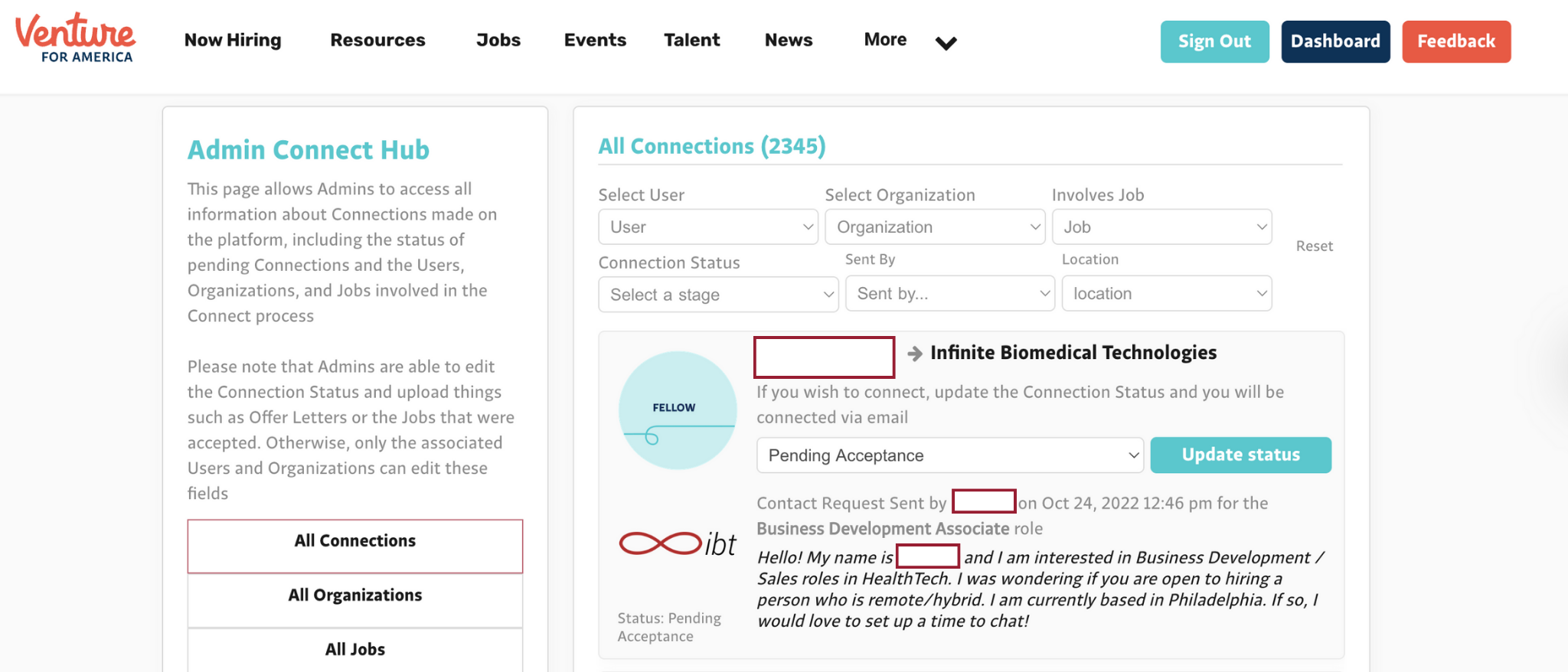💡 Program management functionality allows admin to track user journey’s through the Connect process