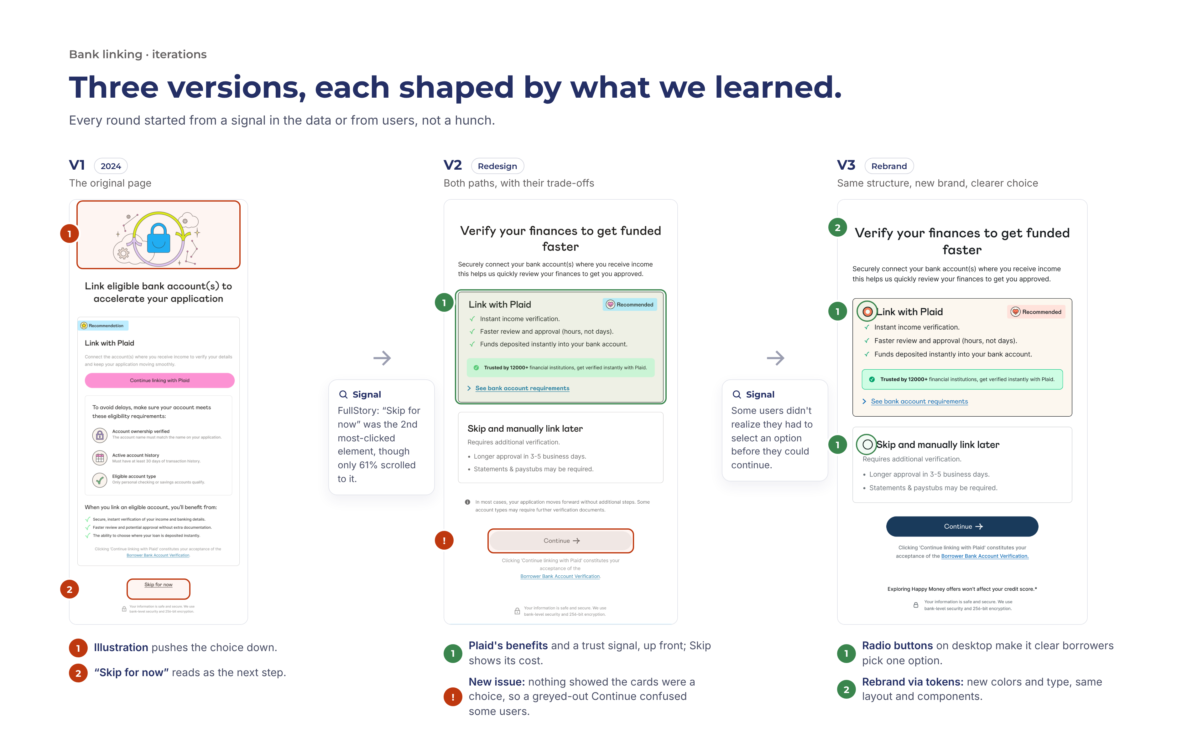 Bank linking UI iterations