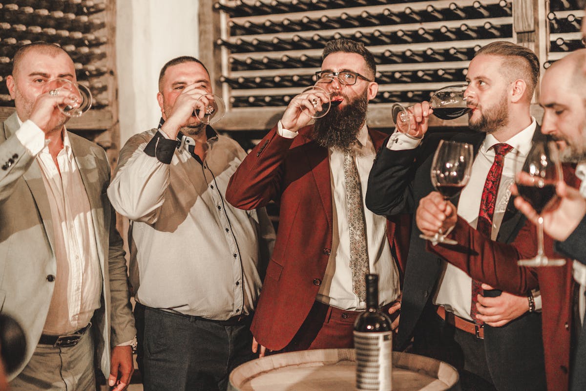 A bachelor party where guys are drinking alcohol