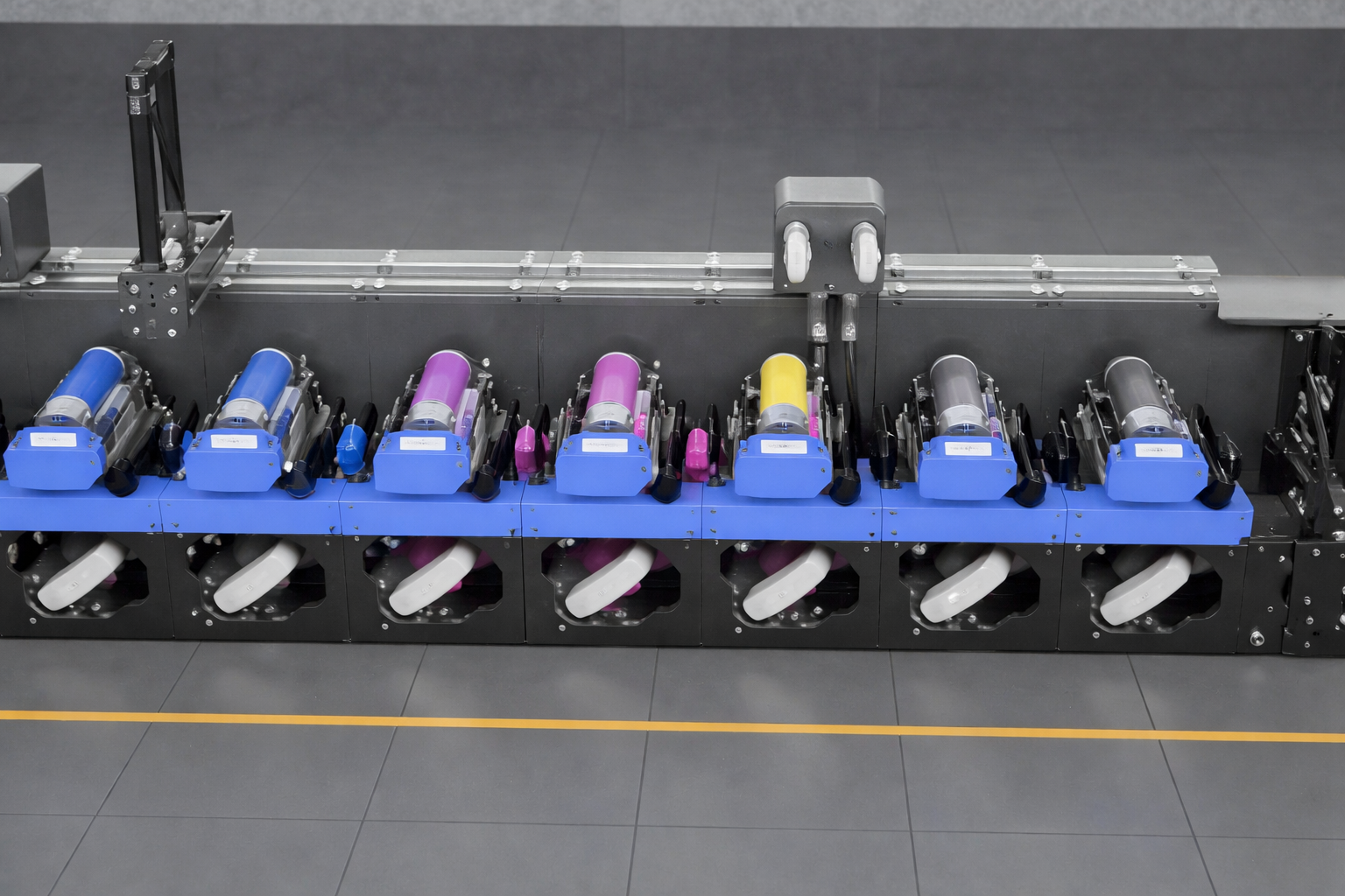 Visitor using interactive 3D machine configurator at exhibition