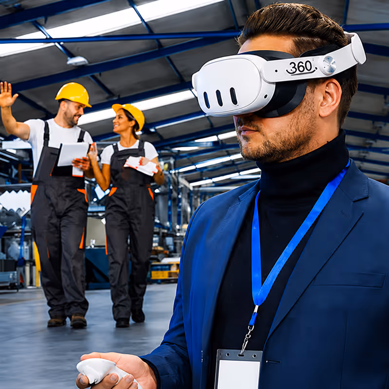 360 virtual reality factory tour experience for remote plant walkthroughs, training, and industrial inspections