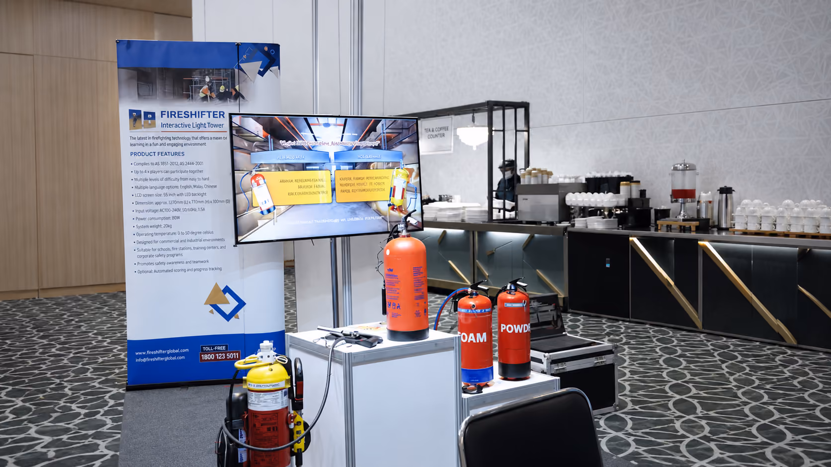 Gamified IoT fire safety simulation with real extinguishers at ASKA booth