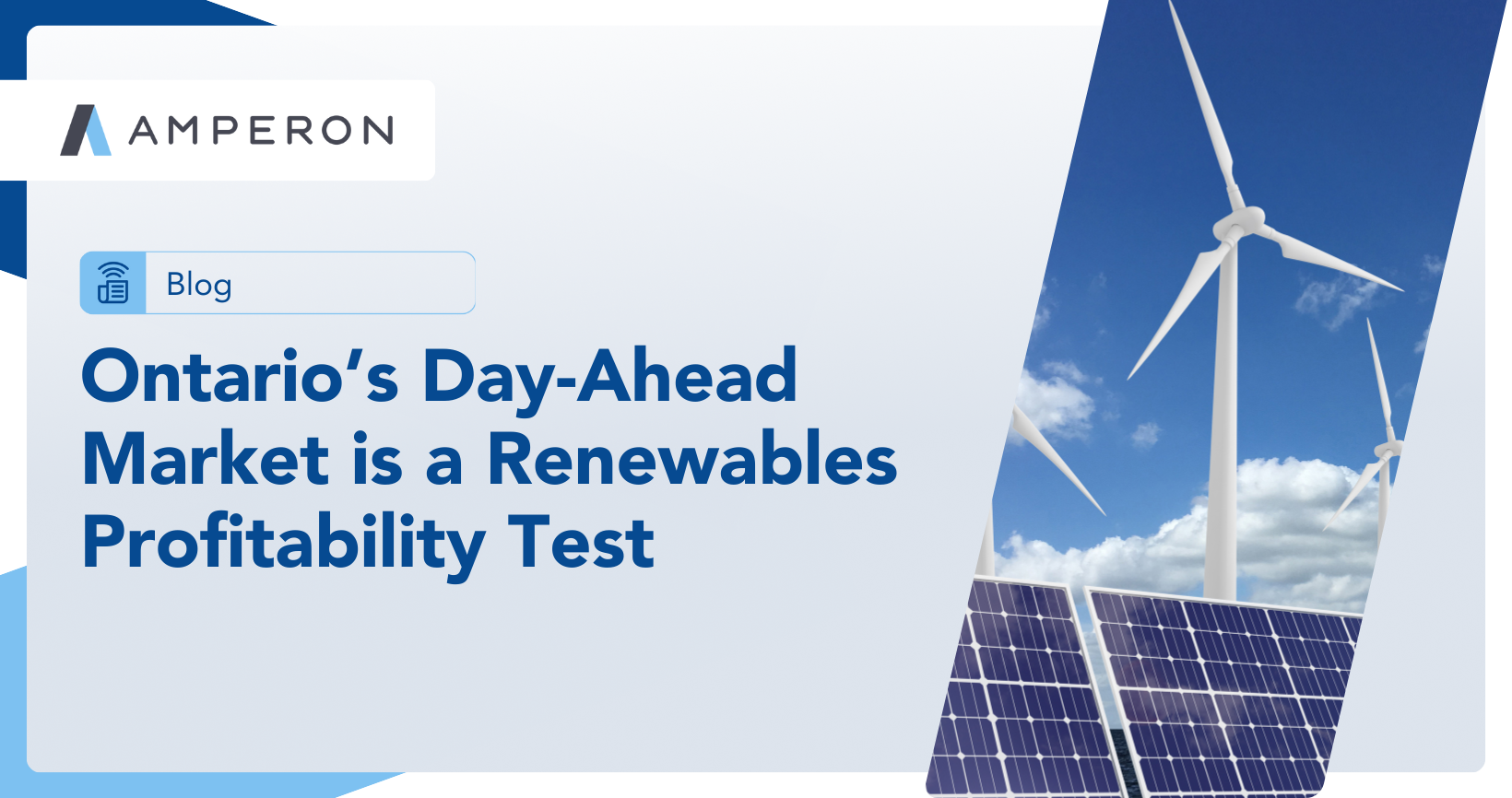 A blog post graphic titled "Navigating the RTC+B Paradigm Shift" showing an image of battery storage units, with solar panels in the background, representing energy storage and retail strategy in the ERCOT market