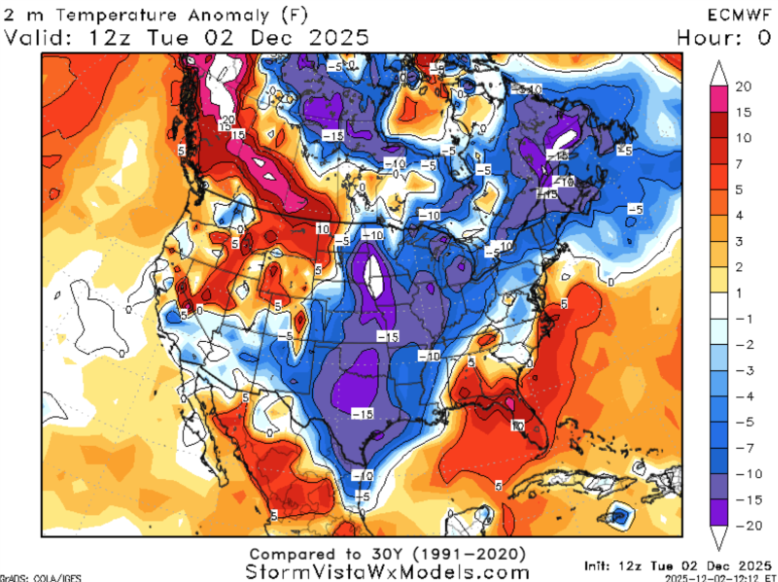 December 2, 2025 US weather map