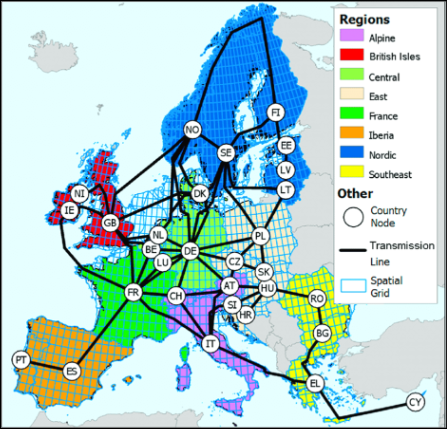 European transmission grid nodes and interconnections
