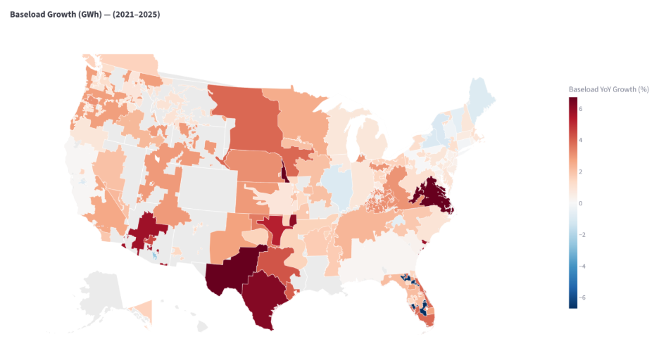 US baseload growth map