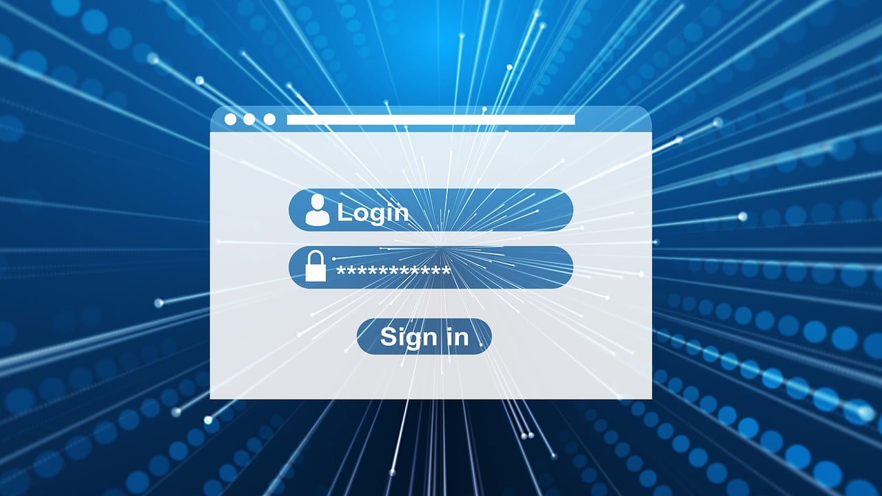 An illustration of a browser window showing a login interface with a masked password and sign-in button