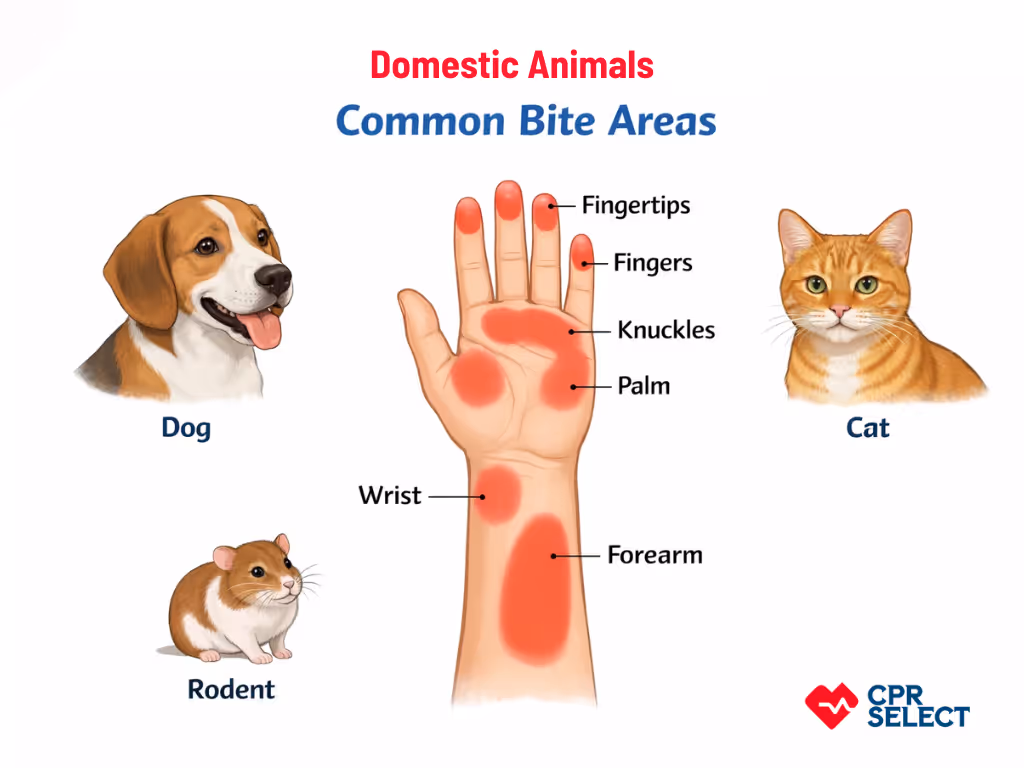 domestic animals common bite areas