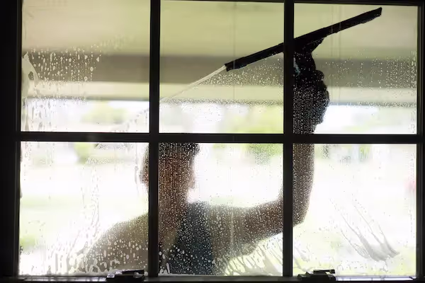 Window cleaner using a squeegee.