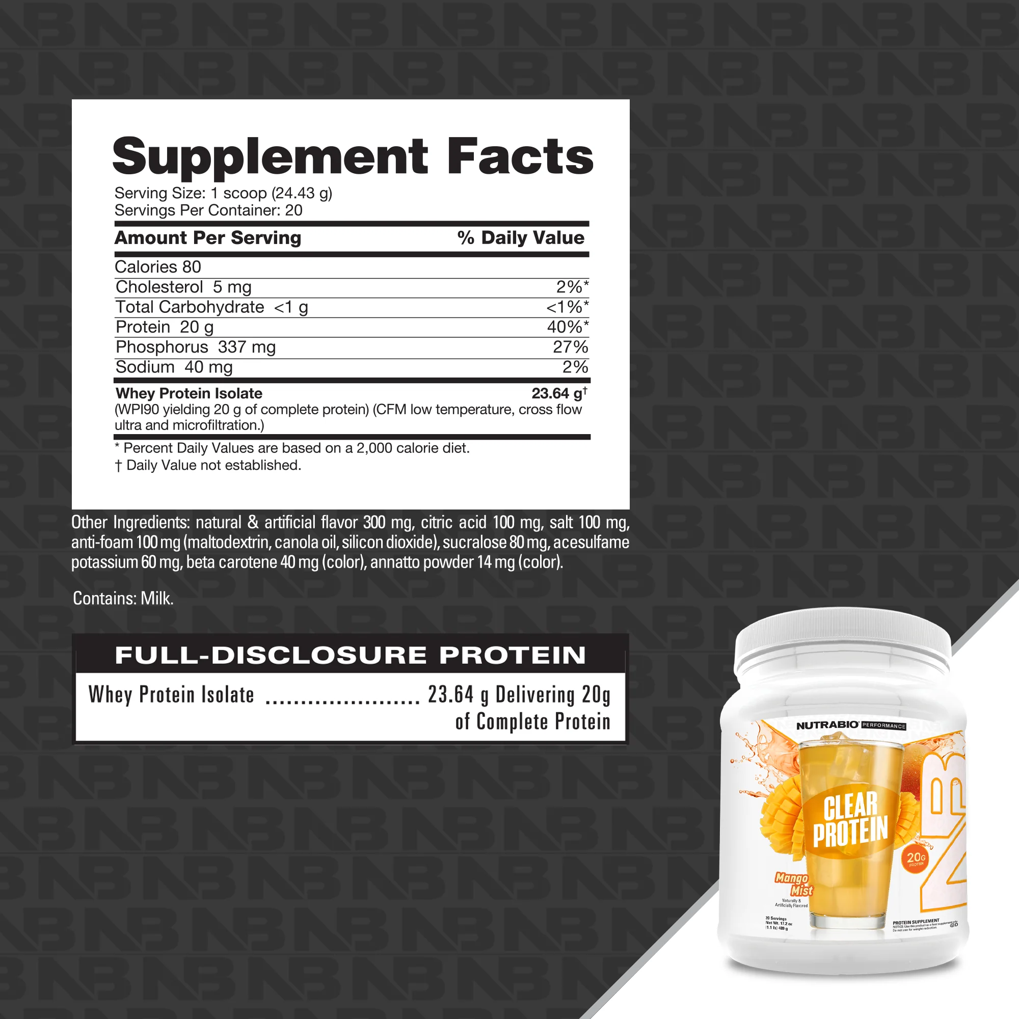 Product nutrition and supplement facts