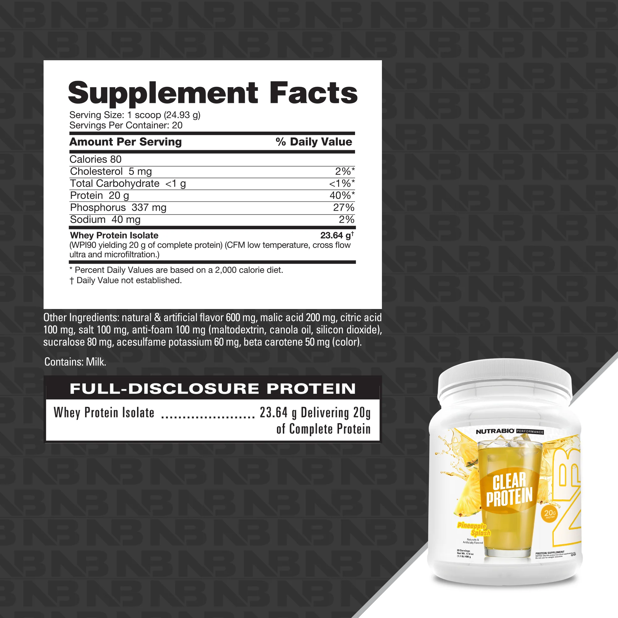 Product nutrition and supplement facts
