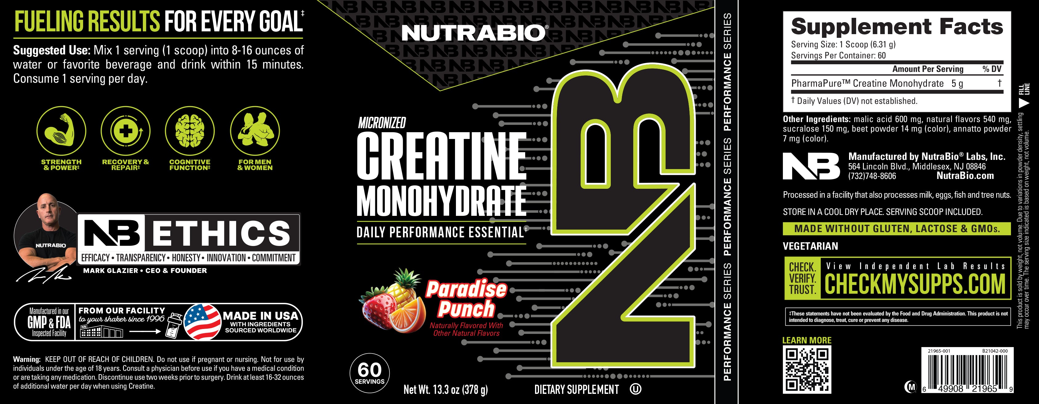 Product nutrition and supplement facts