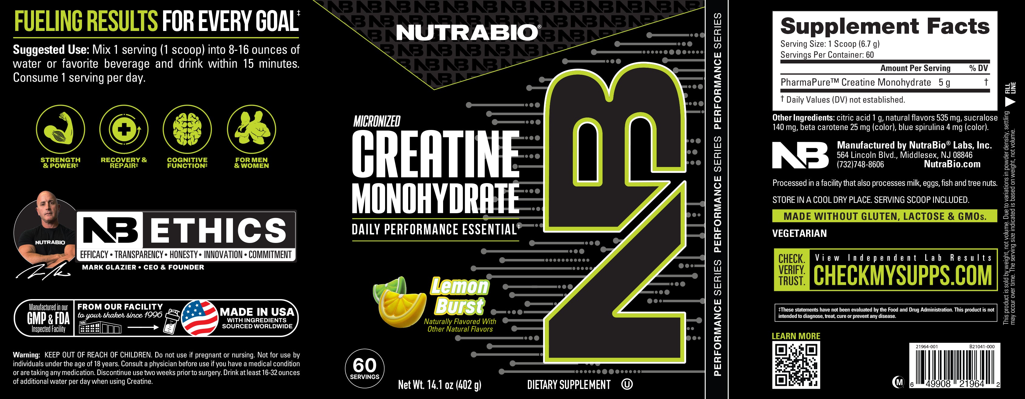 Product nutrition and supplement facts