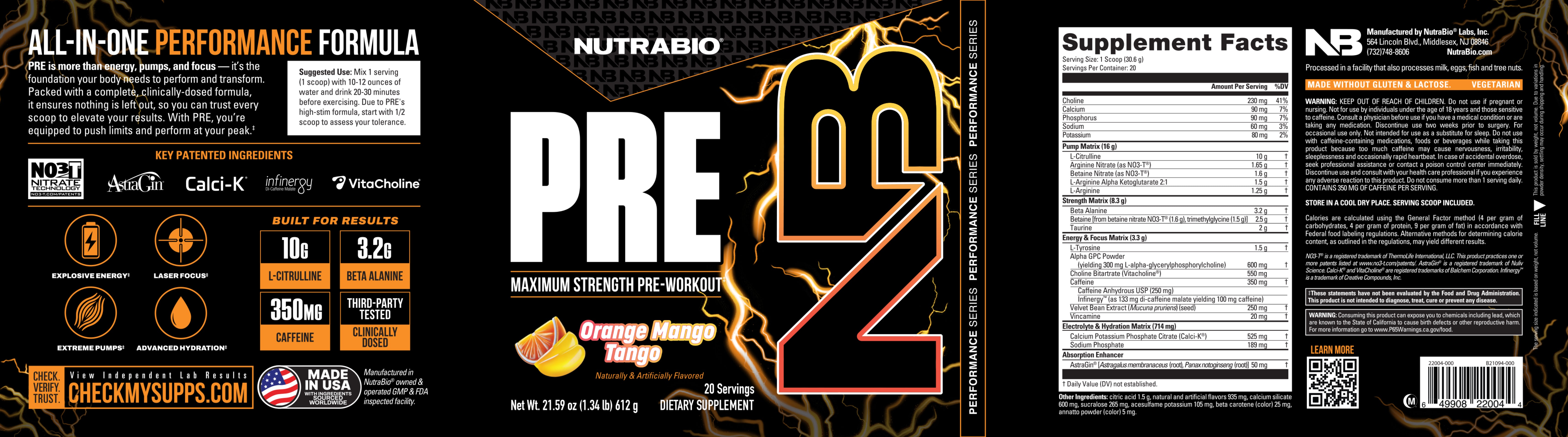 Product nutrition and supplement facts