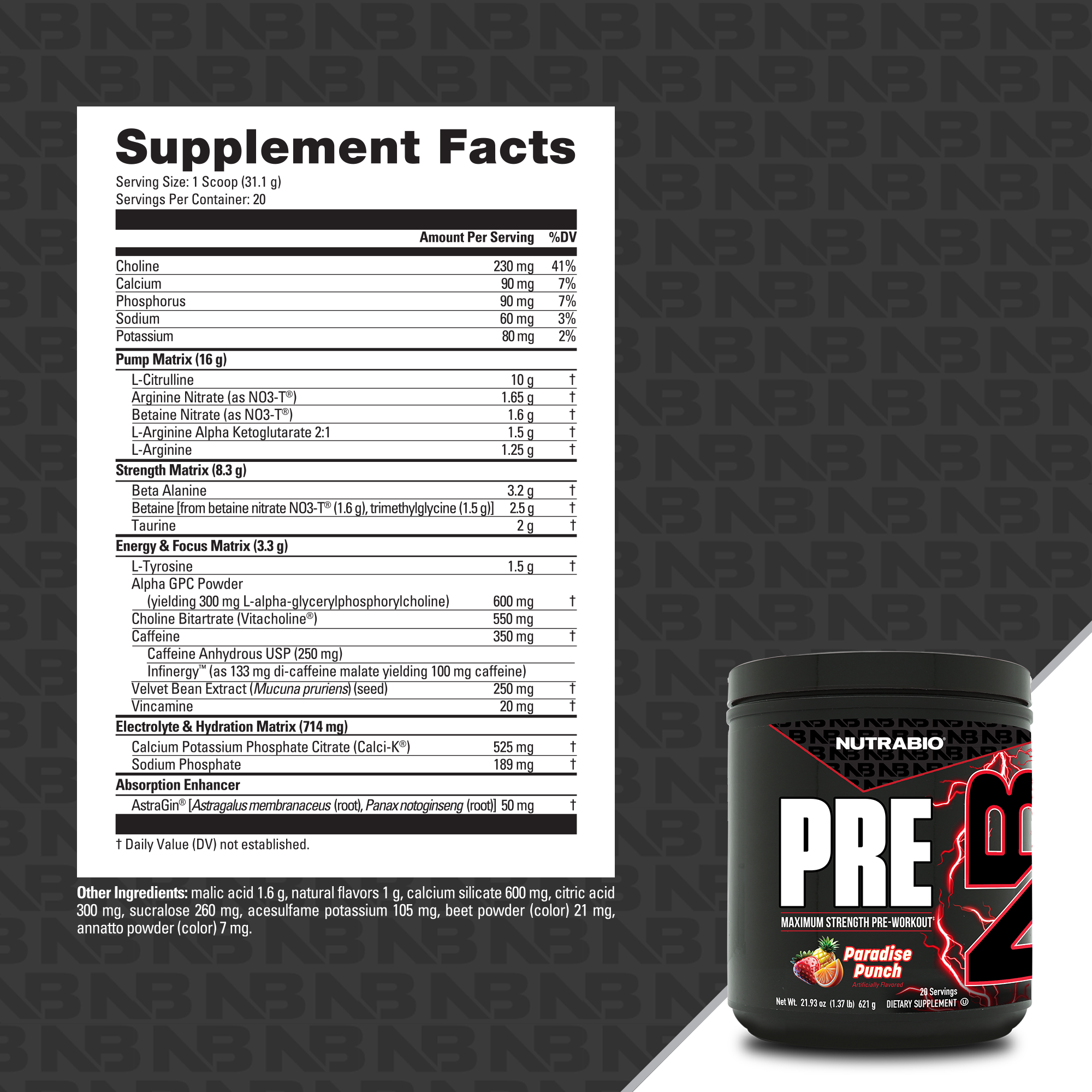 Product nutrition and supplement facts
