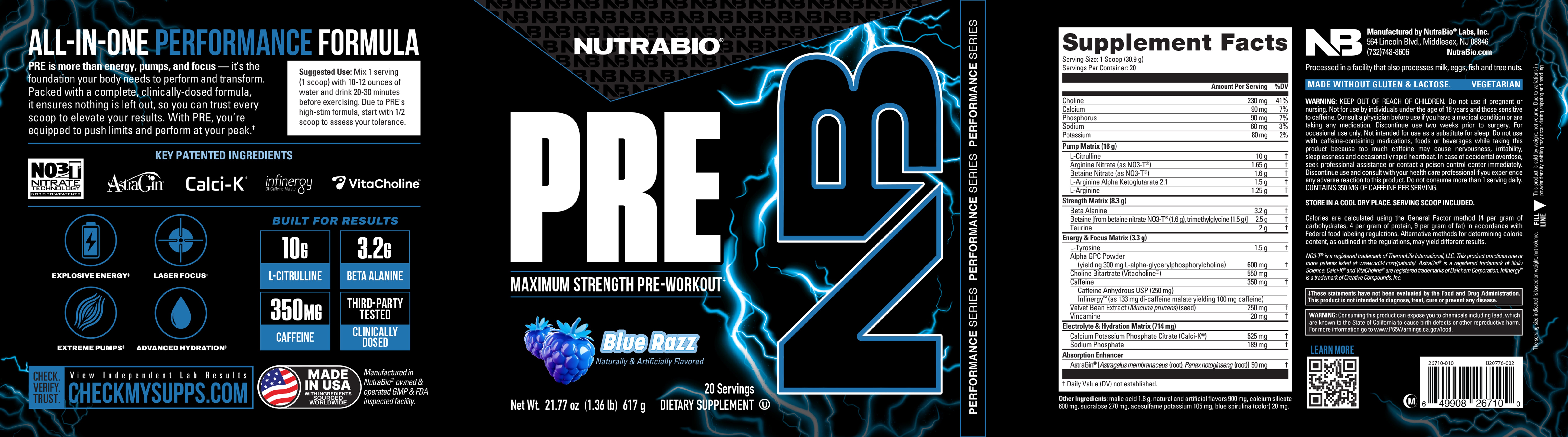 Product nutrition and supplement facts