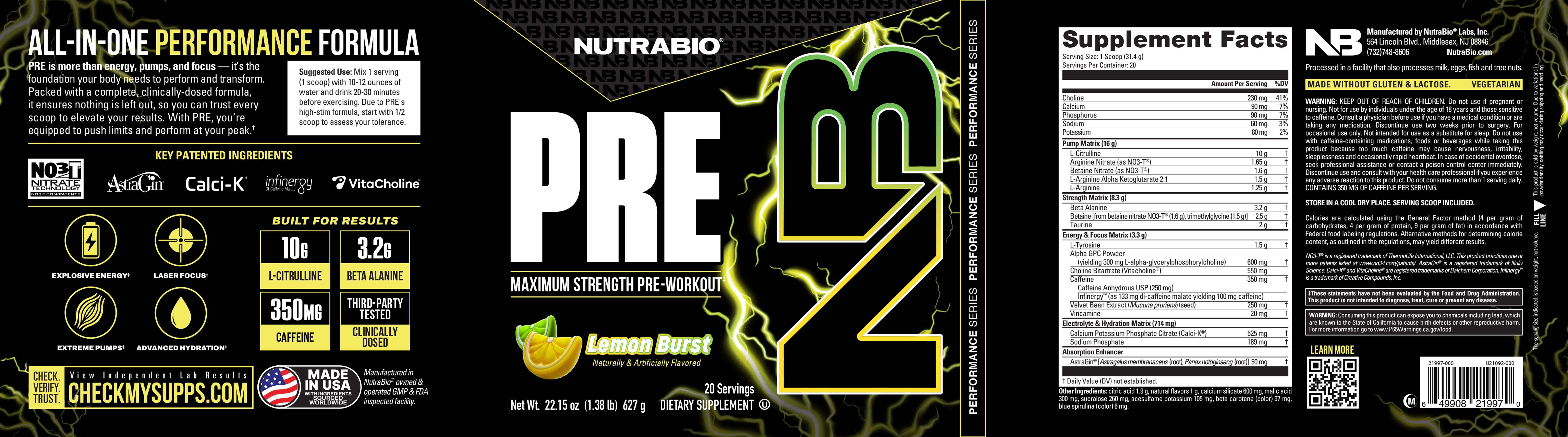 Product nutrition and supplement facts