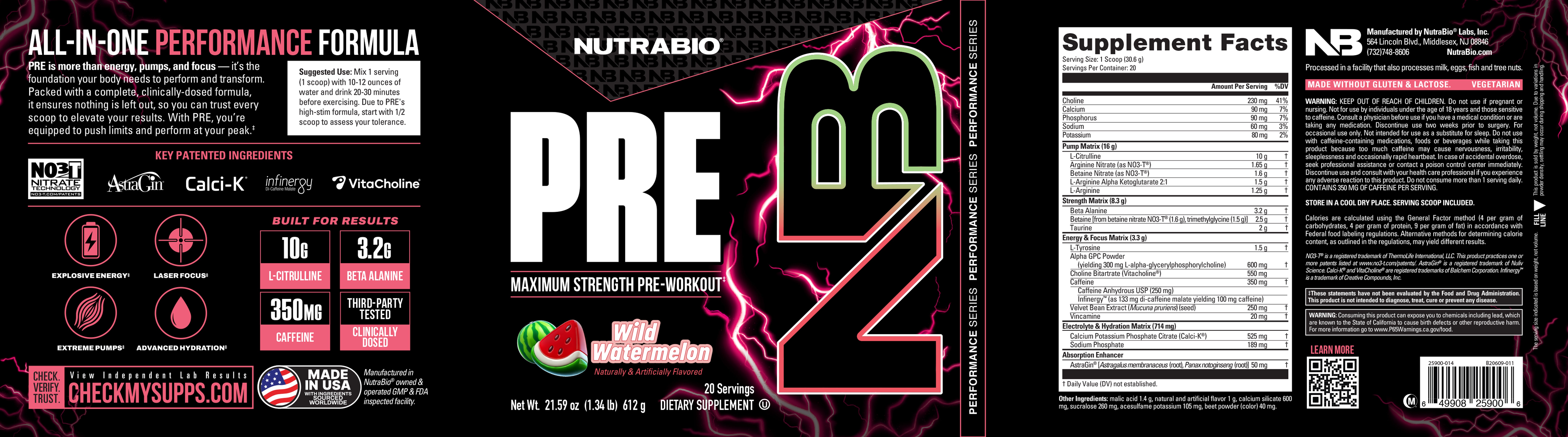 Product nutrition and supplement facts