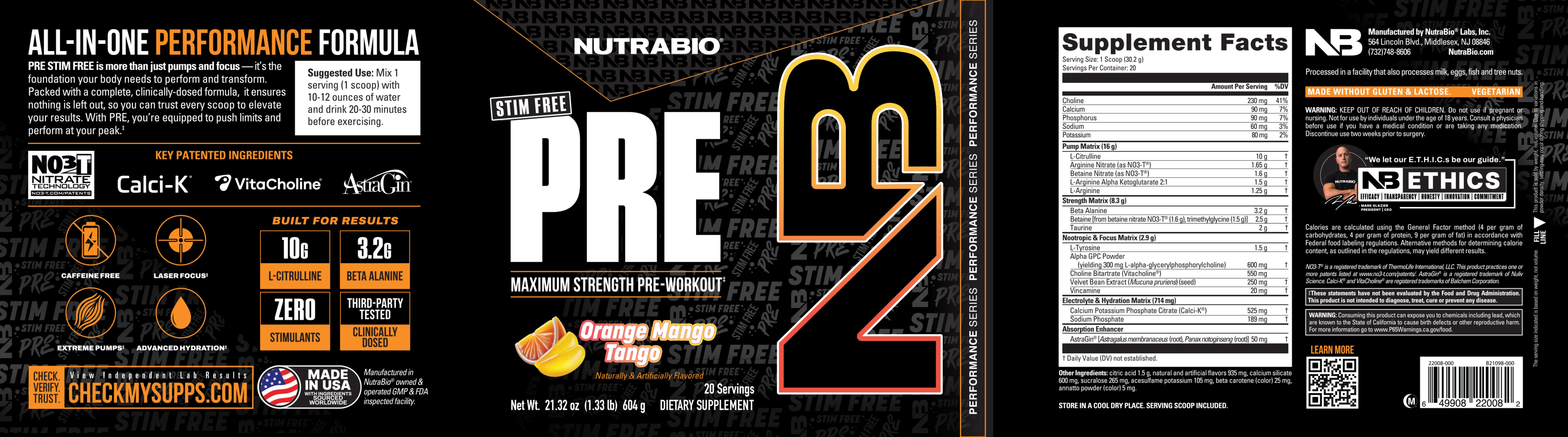 Product nutrition and supplement facts