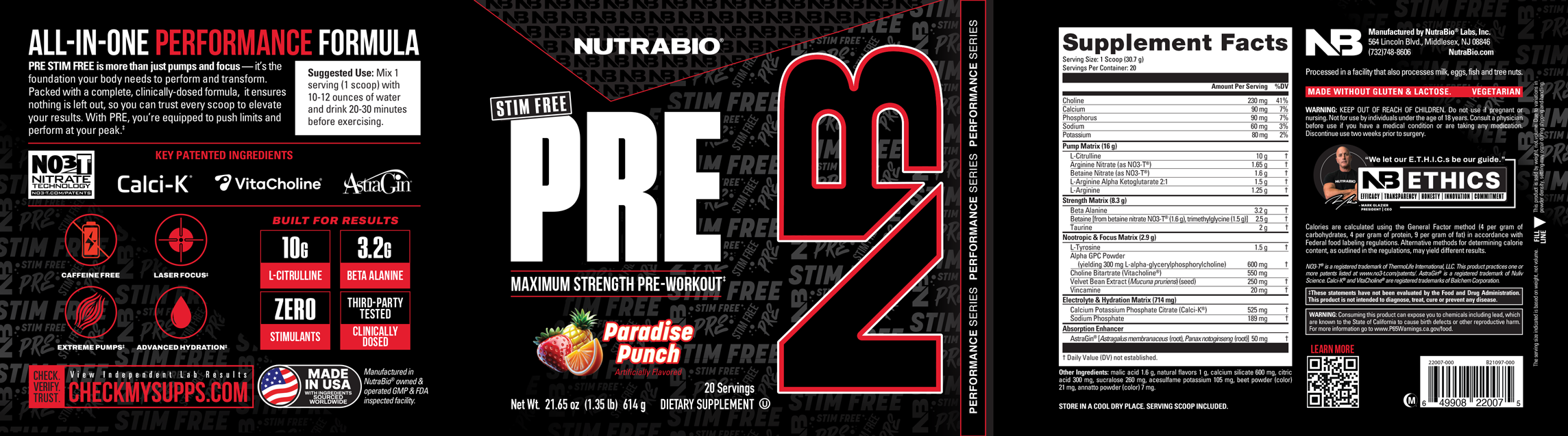 Product nutrition and supplement facts