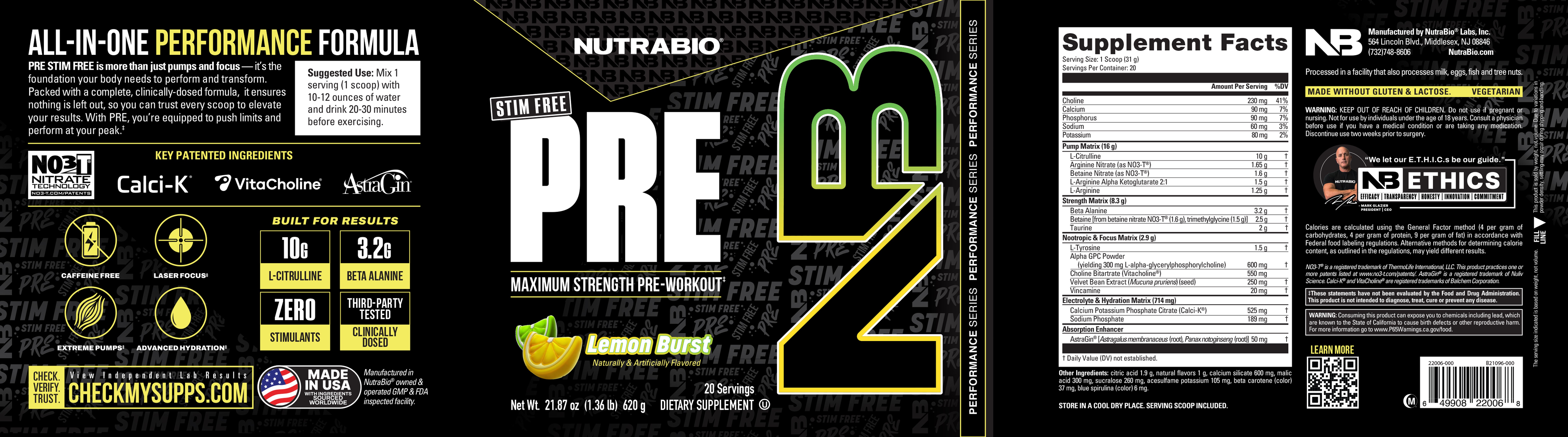 Product nutrition and supplement facts