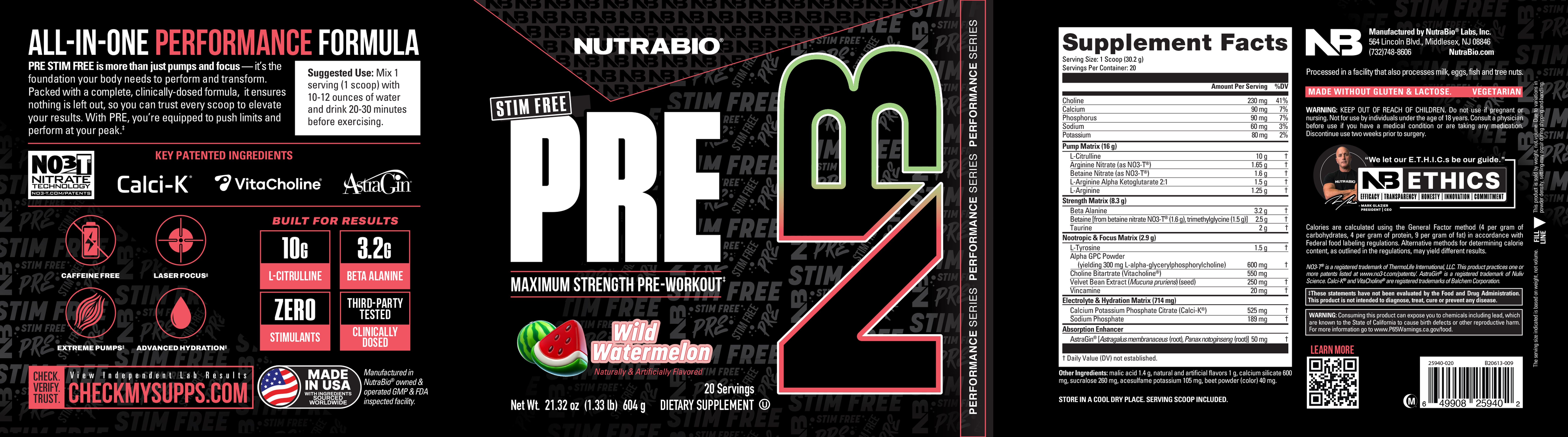 Product nutrition and supplement facts