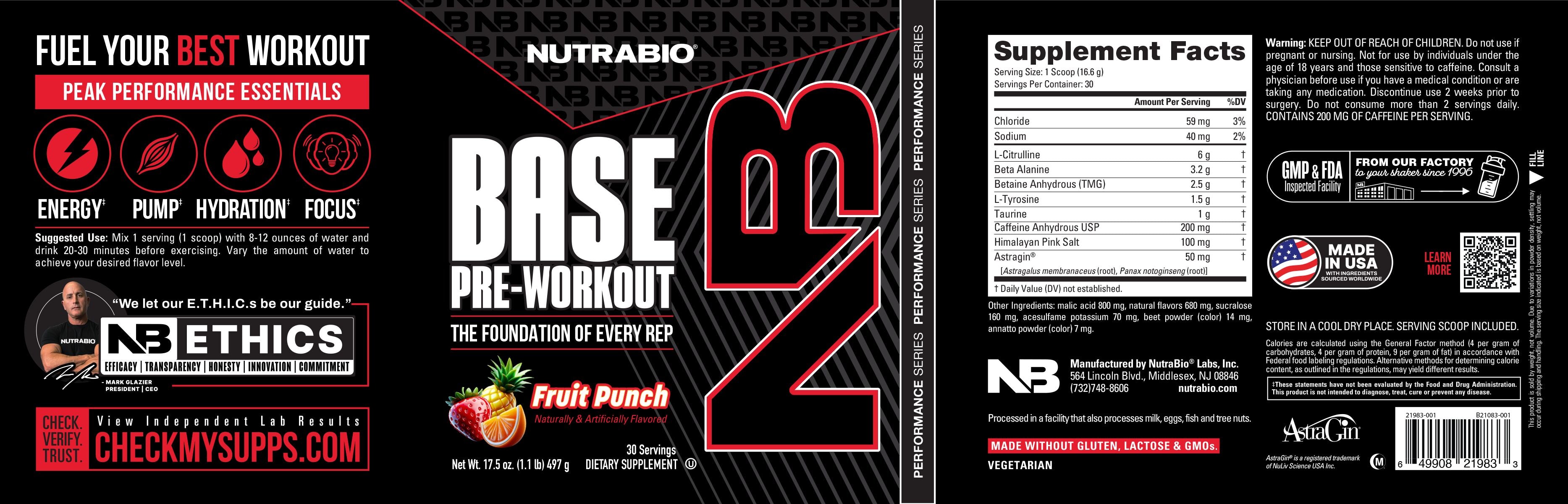 Product nutrition and supplement facts