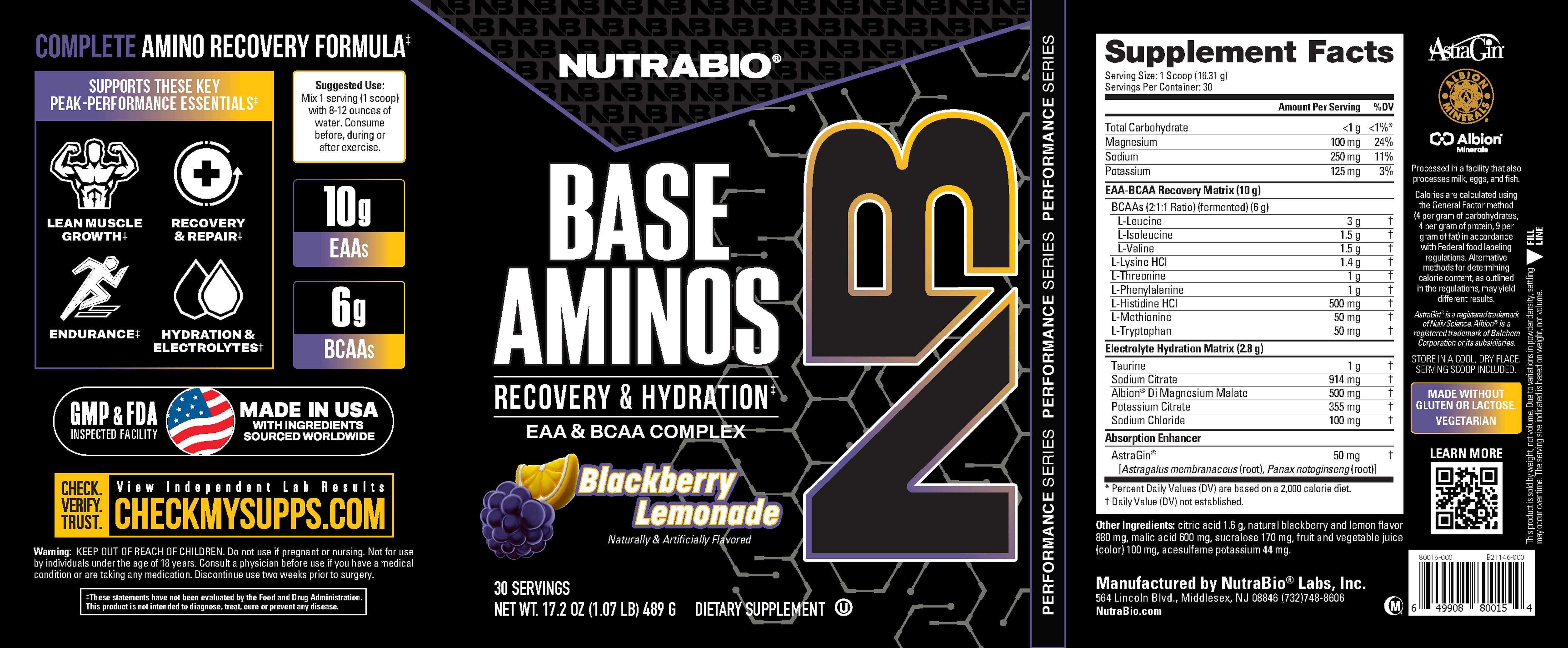 Product nutrition and supplement facts