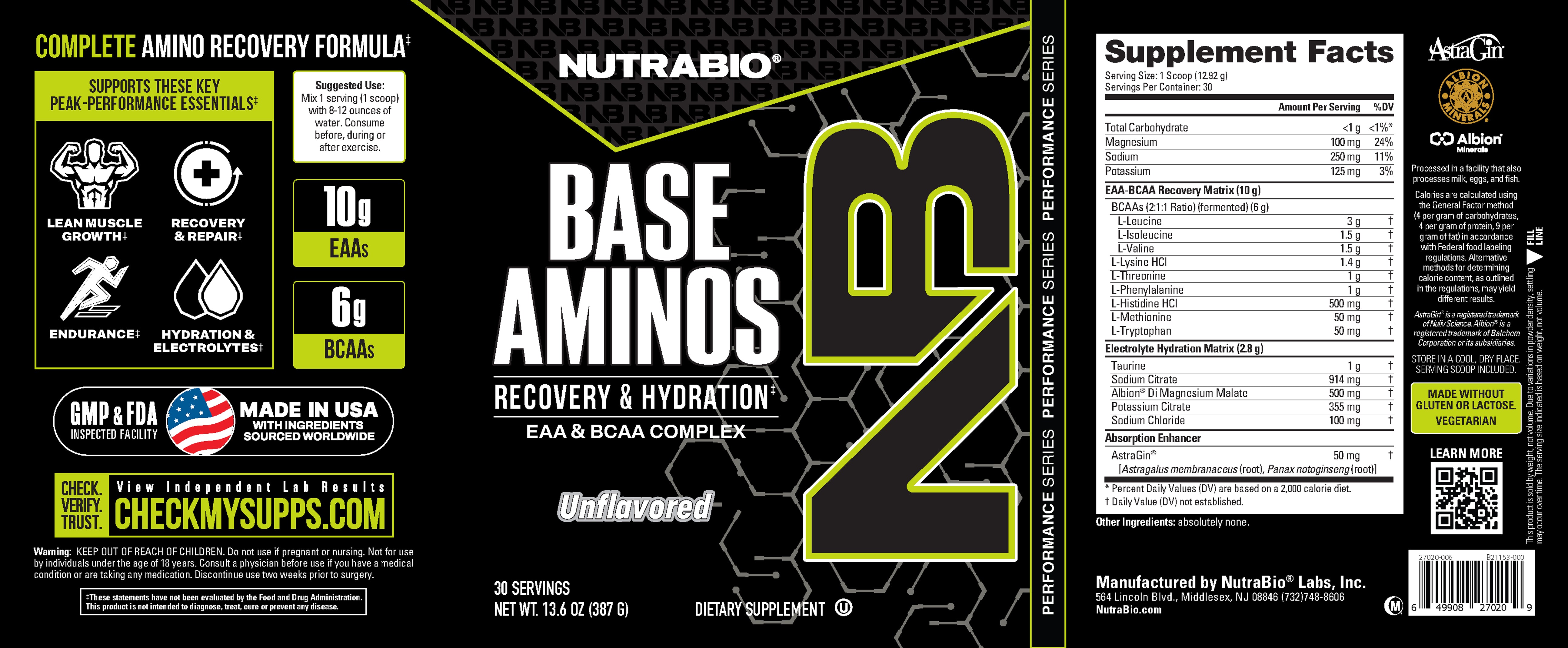 Product nutrition and supplement facts