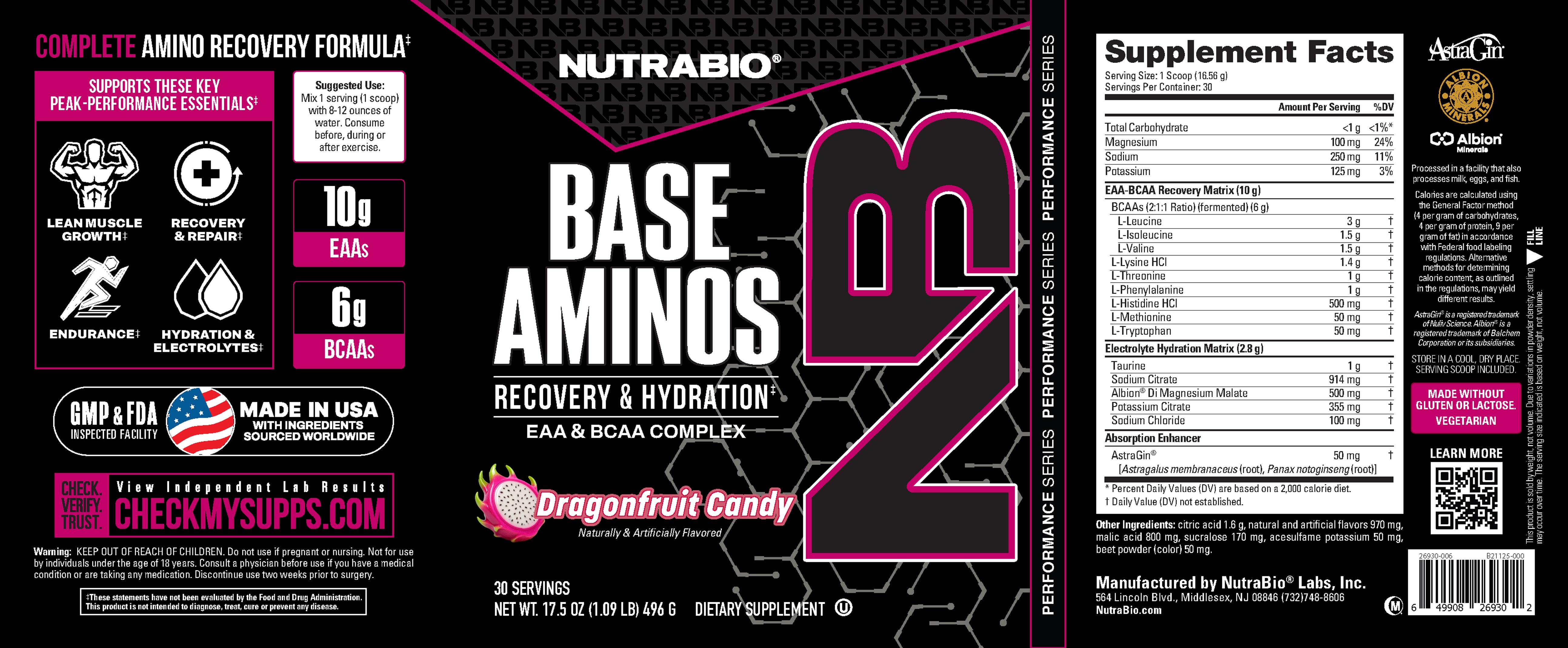 Product nutrition and supplement facts